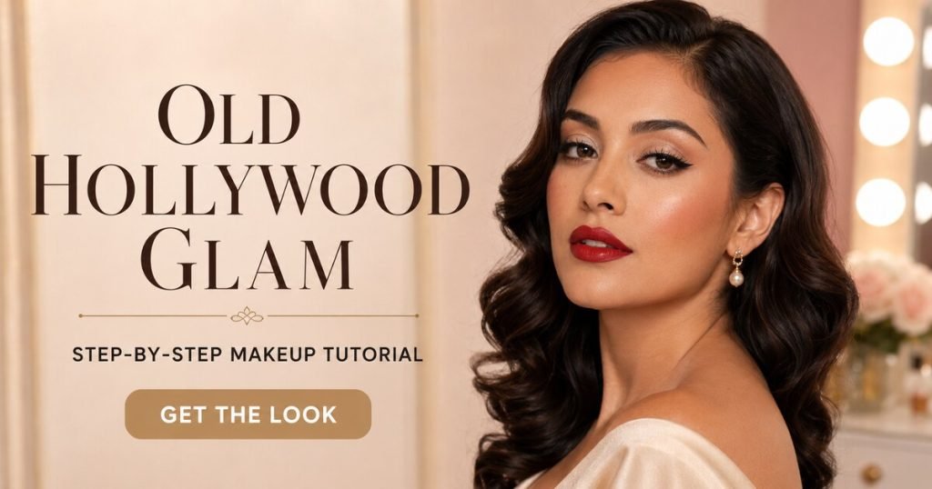 Facebook thumbnail for Old Hollywood glam makeup tutorial with soft winged eyes and red lip