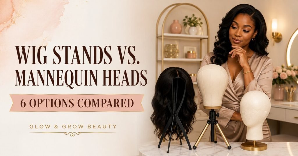 Wig stands versus mannequin heads comparison featuring six styling and storage options