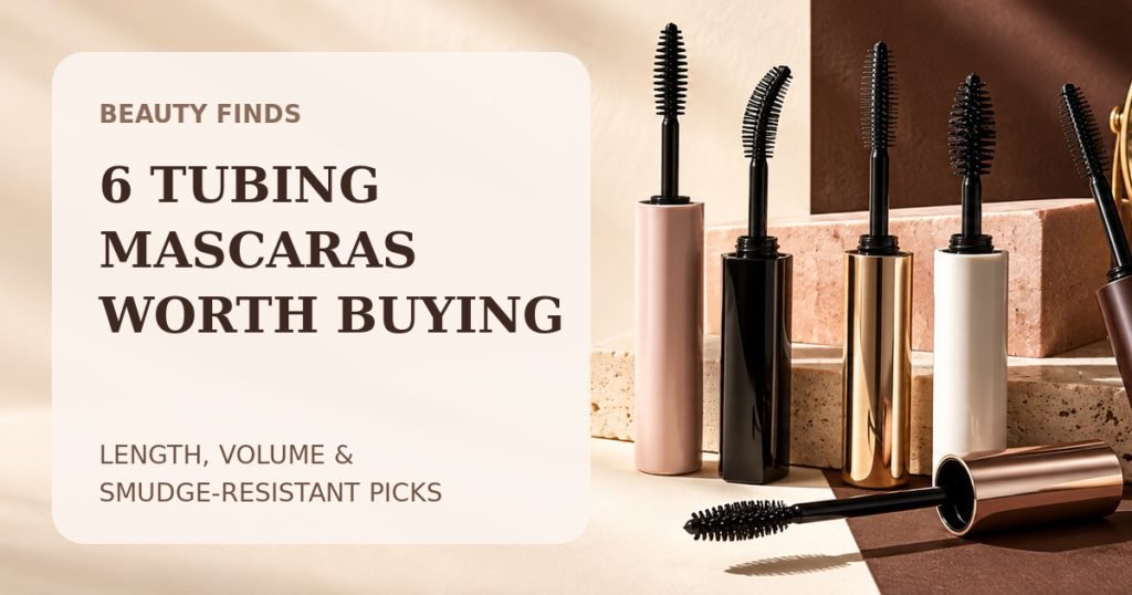 Glow & Grow Beauty comparison graphic for six tubing mascaras worth buying